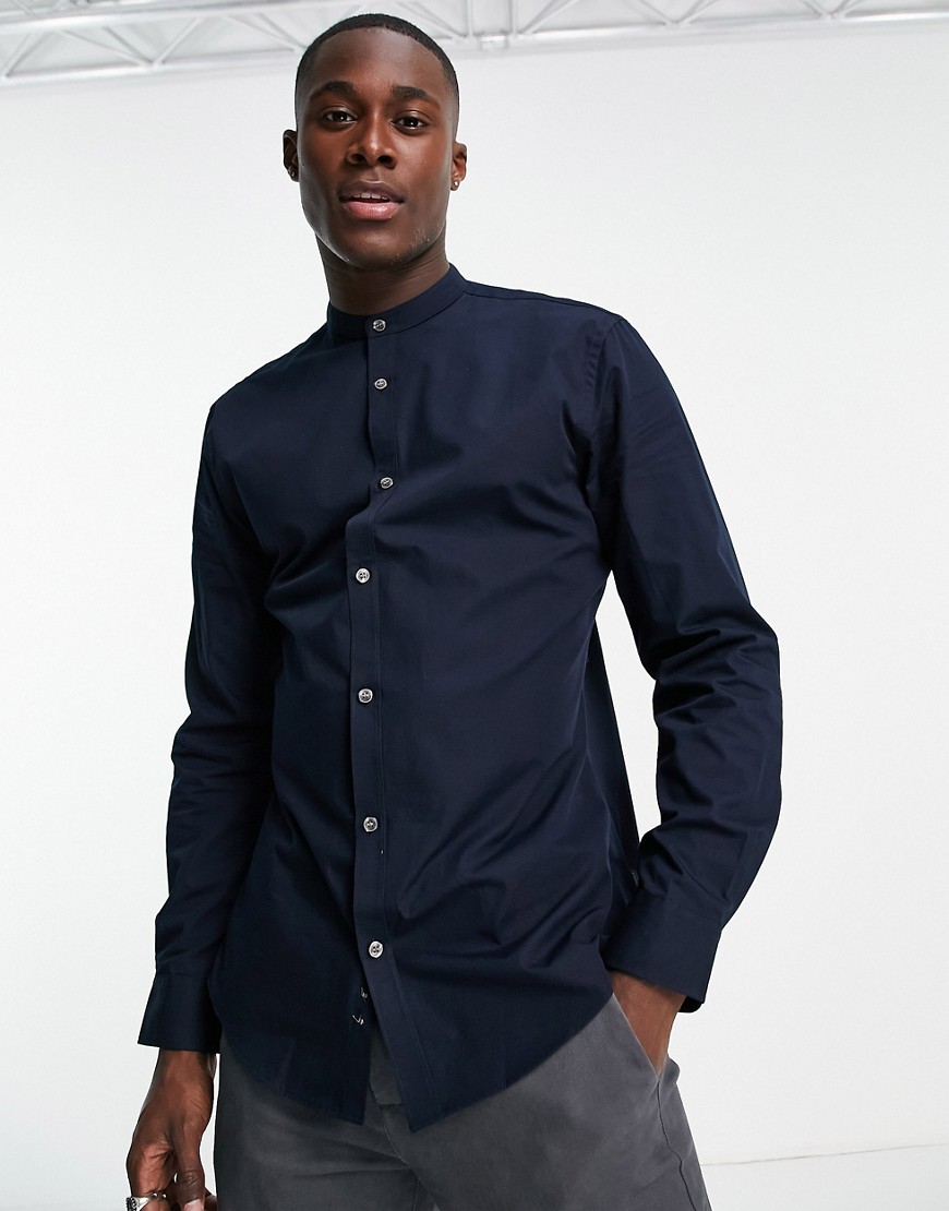French Connection Grandad Collar Slim Fit Shirt-navy