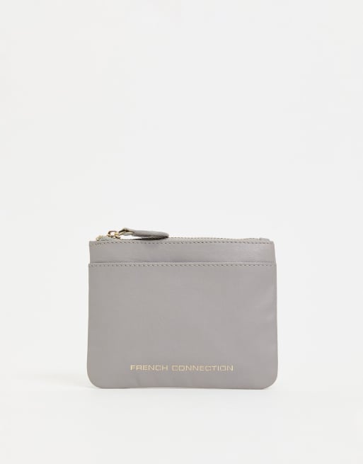 French Connection – Graue Brieftasche aus Leder mit Reißverschluss und Kartenfach