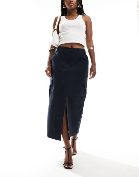 French Connection Hailey pinstripe skirt in navy - view 1