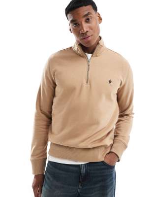 French Connection half zip funnel neck sweatshirt in camel-Neutral