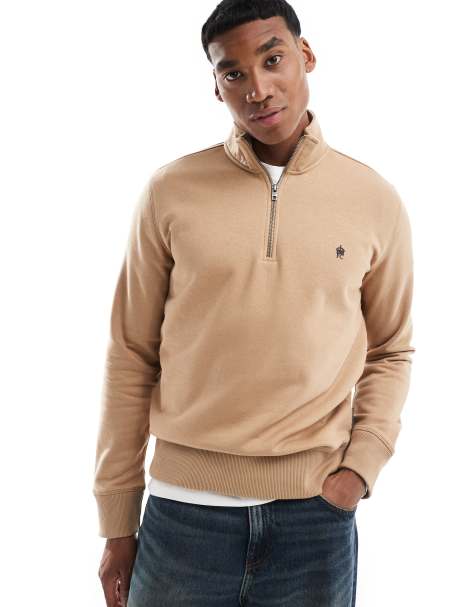 French Connection half zip funnel neck sweatshirt in camel - view 1