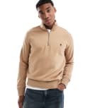[French Connection Mens] French Connection half zip funnel neck sweatshirt in camel-Neutral Chest 40 Camel