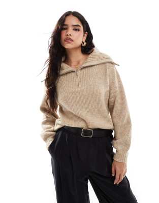 French Connection French Connection half zip knitted jumper in camel-Brown