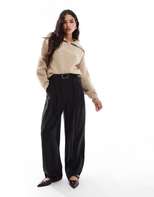 French Connection half zip knitted jumper in camel