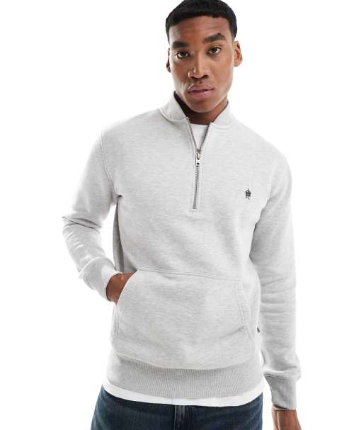 French Connection half zip logo sweatshirt in light grey - view 1