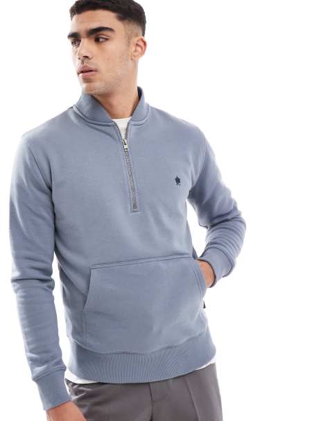 French Connection half zip logo sweatshirt in slate blue - view 1