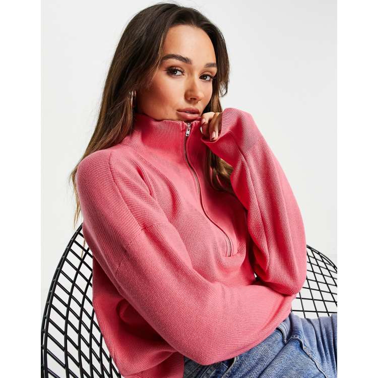 French Connection half zip ribbed jumper in pink ASOS