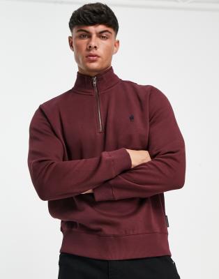 French Connection Half Zip Sweatshirt In Chateux-red