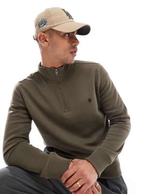 French Connection half zip sweatshirt in khaki-Green