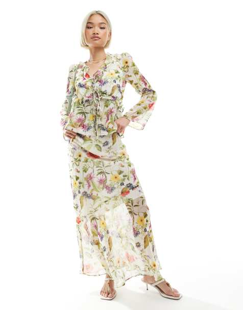 French Connection Hallie maxi skirt co-ord in white floral print