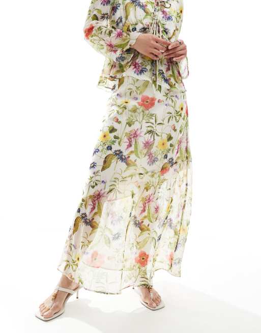 French Connection - Hallie - Gonna lunga bianca con stampa di fiori in coordinato, 2 di 5