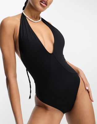 French Connection halterneck swimsuit in black