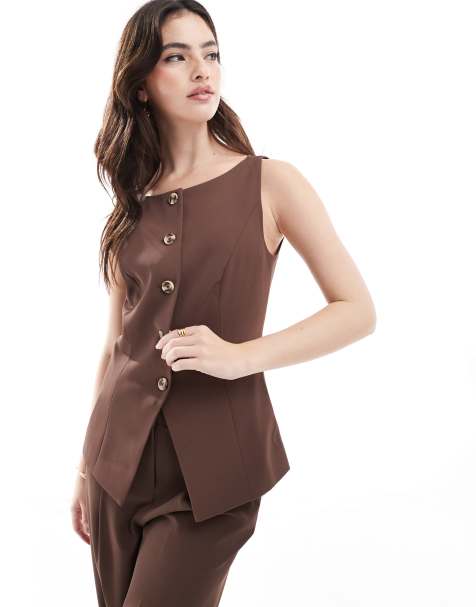 French Connection Harrie tailored waistcoat co-ord in chocolate