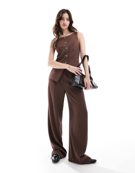 French Connection Harrie tailored trousers co-ord in chocolate