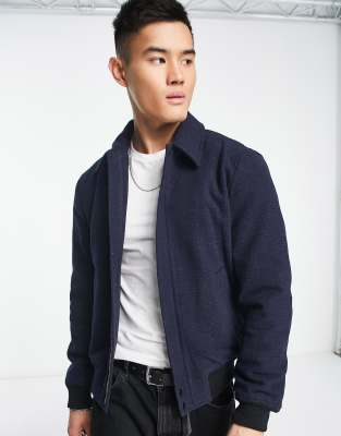 French Connection Harrington Check Jacket In Marine-navy