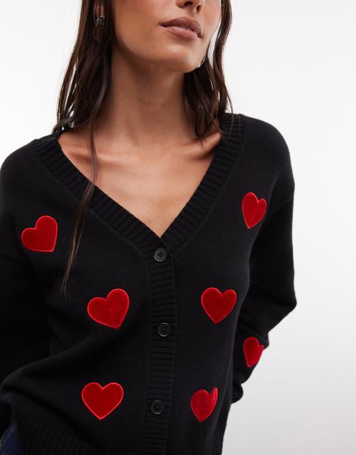 French Connection heart appliqué knit cardigan in black, 2 of 4