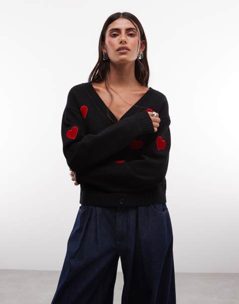 French Connection heart applique knitted cardigan in black - view 1