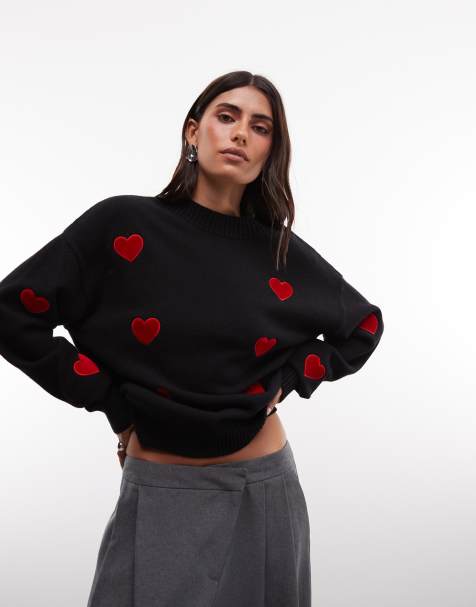 French Connection heart applique knitted jumper in black - view 1