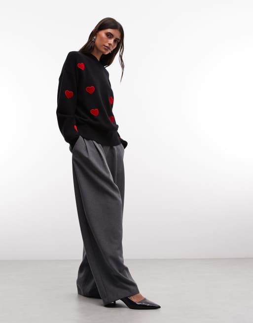 French Connection heart applique knitted jumper in black, 2 of 4