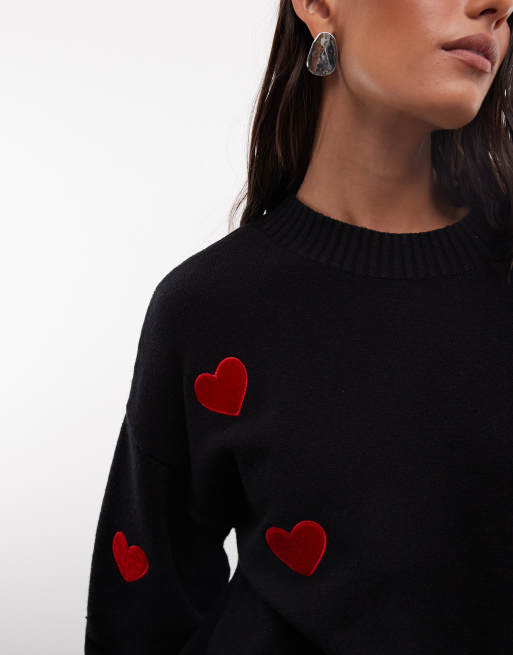 French Connection heart applique knitted jumper in black, 3 of 4