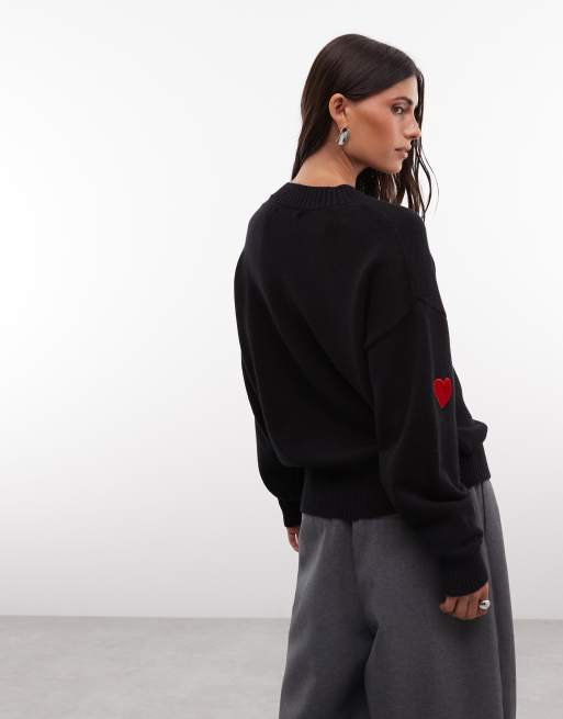 French Connection heart applique knitted jumper in black, 4 of 4