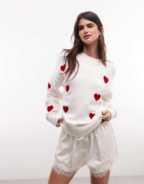 French Connection heart applique knitted jumper in white - view 1
