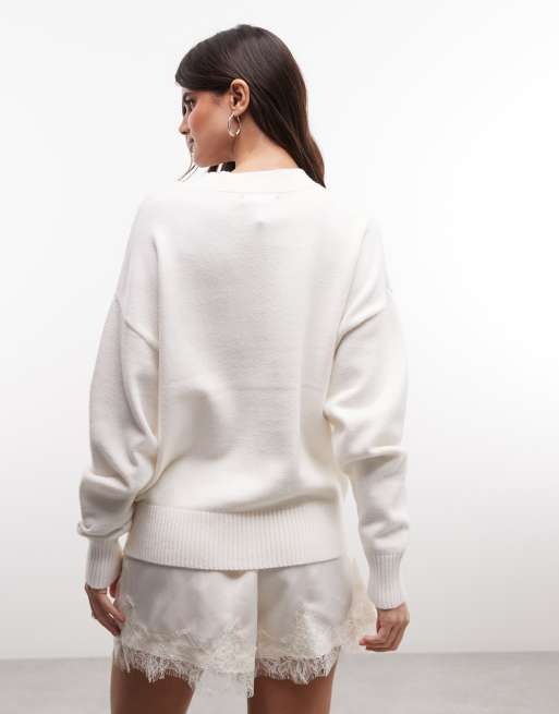 French Connection heart applique knitted jumper in white, 2 of 4