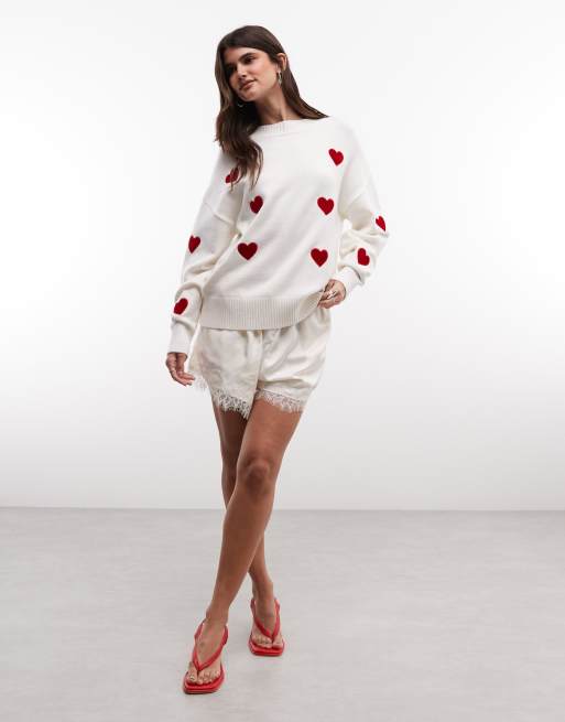 French Connection heart applique knitted jumper in white, 3 of 4