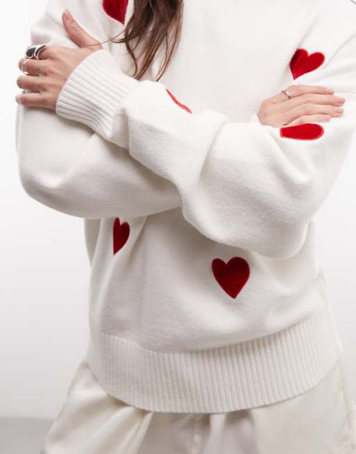 French Connection heart applique knitted jumper in white, 4 of 4