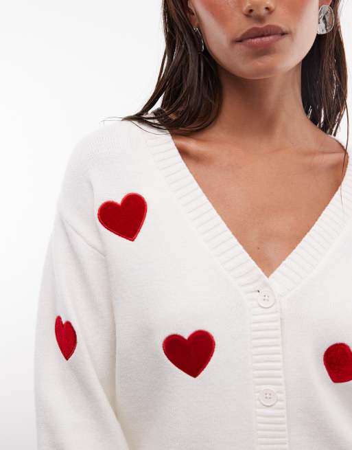French Connection heart applique knittted cardigan in white, 3 of 4