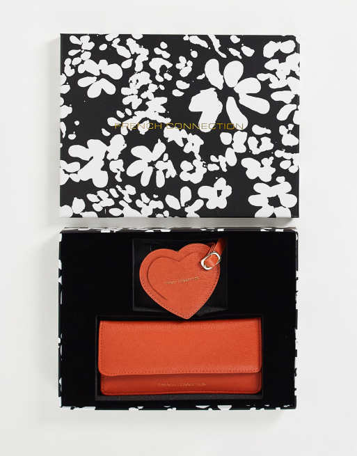 French Connection heart luggage tag and purse gift set in coral