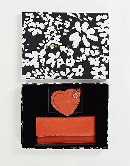 asos.com | French Connection heart luggage tag and wallet gift set in coral