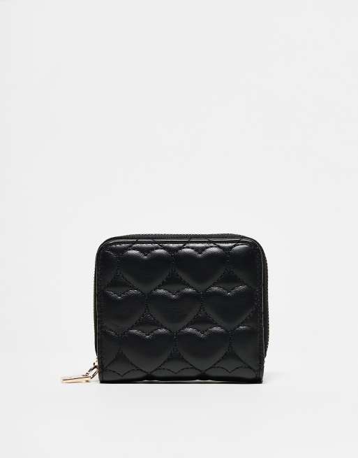 French Connection heart quilted wallet in black