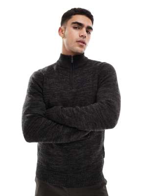 French Connection Mens French Connection heavy knit half zip jumper in grey melange