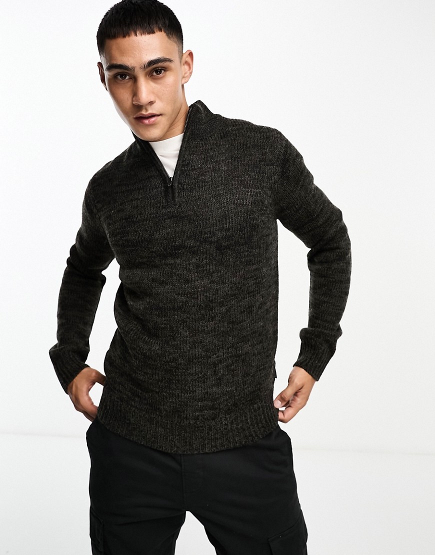 French Connection Heavy Knit Half Zip Sweater In Charcoal Mel-gray