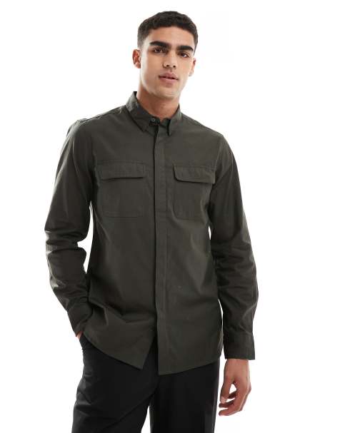 French Connection – Hemd in Khaki mit zwei Brusttaschen - view 1
