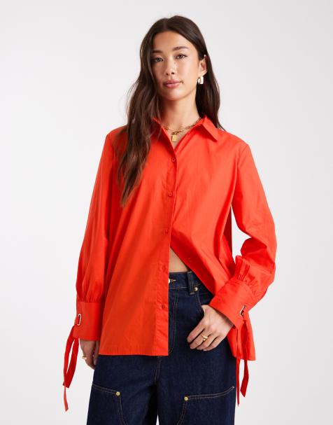 French Connection – Hemdbluse in Orange mit Knopfleiste und Rückendetail - view 1