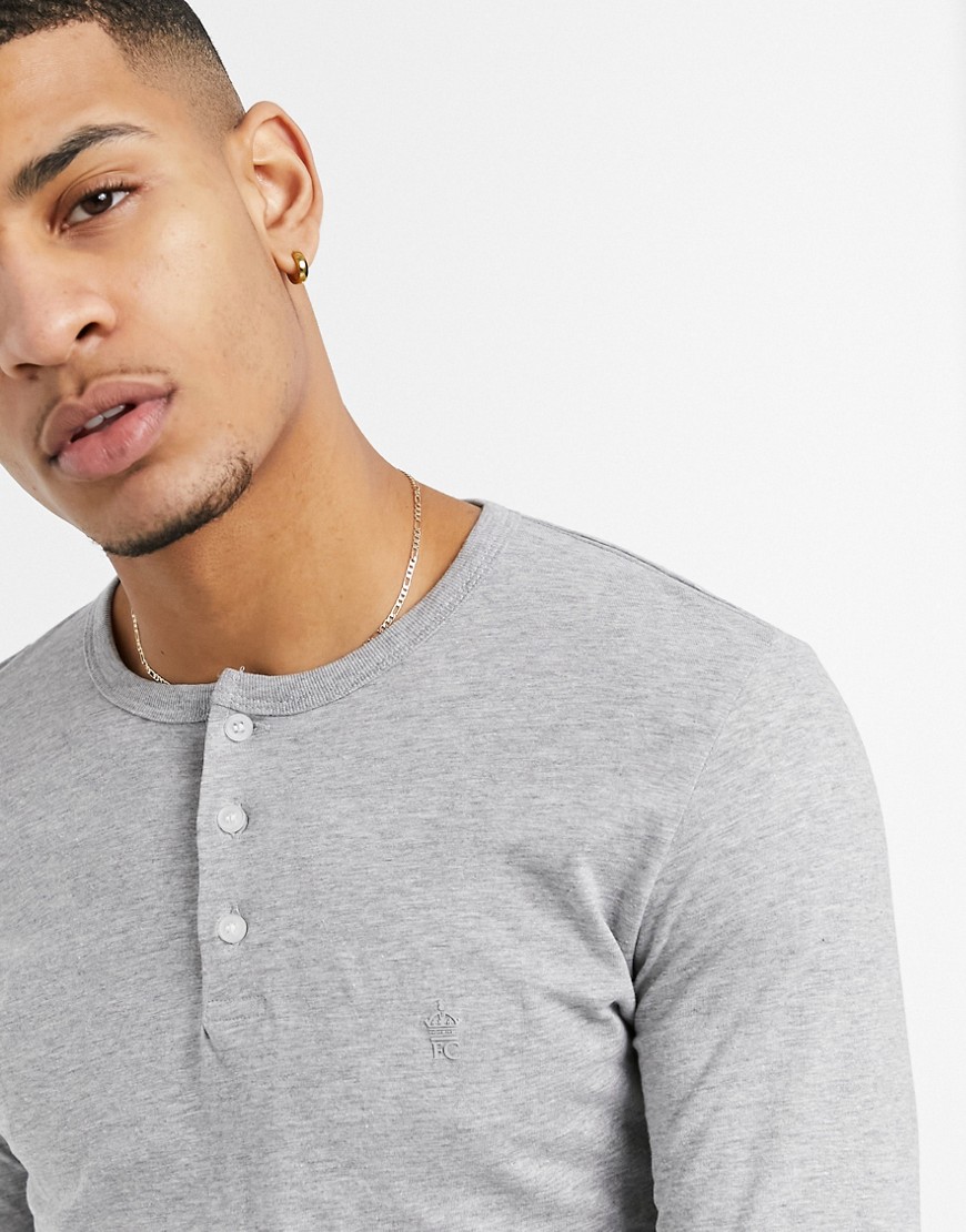 French Connection Henley Long Sleeve Top In Gray-grey