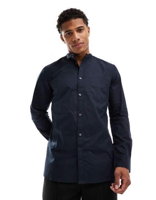 French Connection - Henley overhemd met lange mouwen en enkele borstzak in marineblauw
