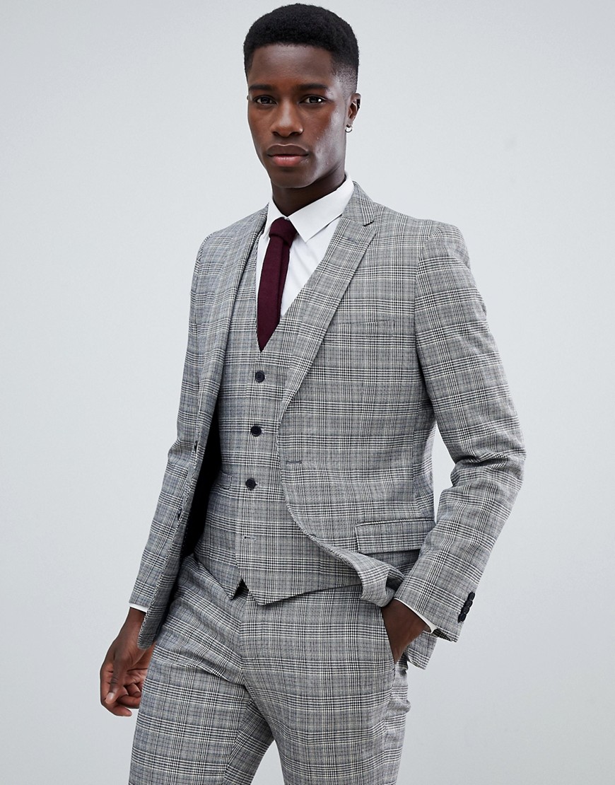 French Connection Heritage Prince Of Wales Check Slim fit Suit Jacket-Grey