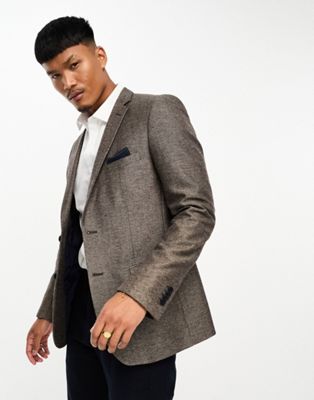 French Connection herringbone blazer in brown