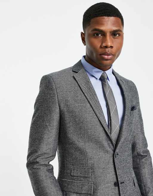 French Connection herringbone blazer in grey ASOS