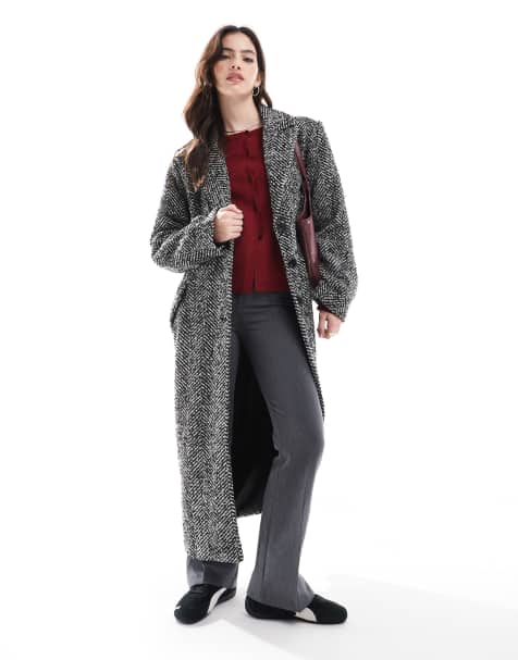 French Connection herringbone coat in black and white - view 1