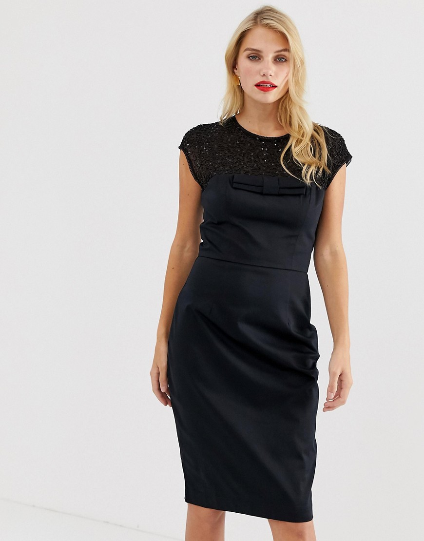 French Connection Hettie jewel embellished capped sleeve dress-Black