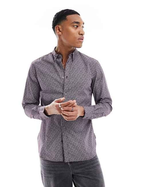 French Connection - Hex - Camicia a maniche lunghe con motivo a fiori color chateaux