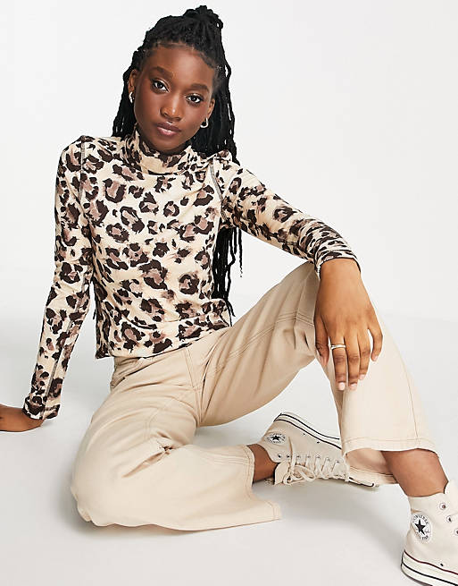 French Connection high neck animal print top in beige