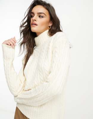 French Connection high neck cable knit jumper in cream White