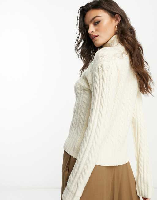 High neck clearance cable knit sweater