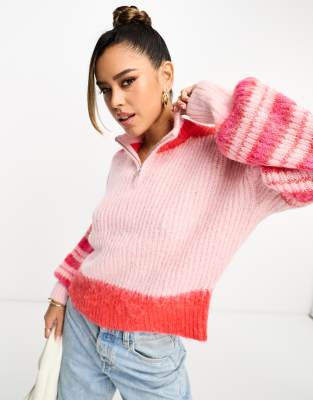 Half zip pink sweater hot sale