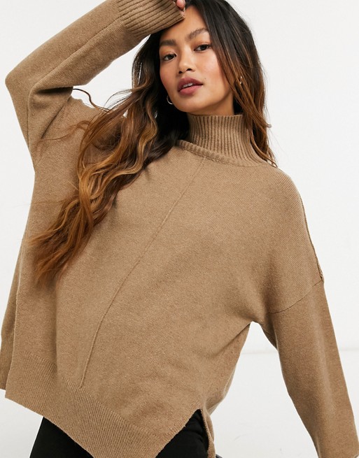 French Connection High Neck Jumper in Camel
